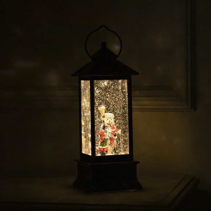 Светодиодная фигура &laquo;Фонарь с девочкой и снеговиком&raquo; 10 &times; 27 &times; 10 см, пластик, батарейки ААх3 (не в комплекте), USB, свечение тёплое белое