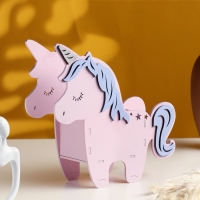 Кашпо деревянное 21.5&times;7&times;21 см уникальное "Единорог", розовый сиреневый