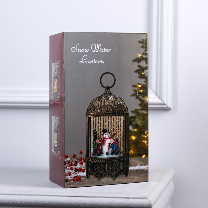 Светодиодная фигура &laquo;Фонарь с детьми и снеговиком&raquo; 13 &times; 25.5 &times; 8 см, пластик, батарейки ААх3 (не в комплекте), USB, свечение тёплое белое