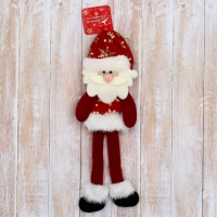 Мягкая подвеска "Дед Мороз в костюмчике с узором, длинные ножки" 8х26 см, красный