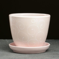 Горшок для цветов &laquo;Витраж&raquo;, 1 л, d=15 см, h=13 см, керамический, с поддоном, бежевый