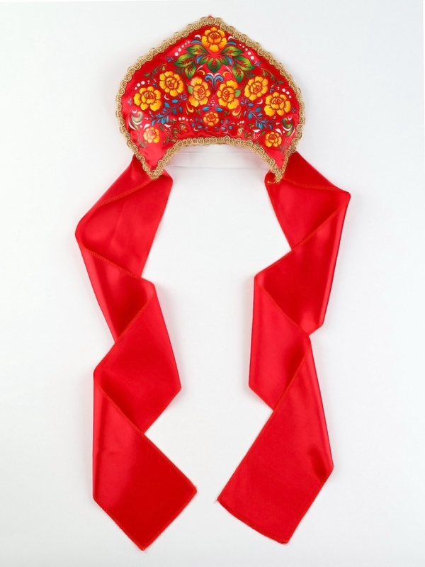 Карнавальный кокошник "Красочная роспись", цвет красный, р-р 54-58