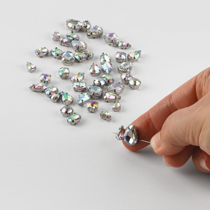 Стразы пришивные &laquo;Ассорти&raquo;, в оправе, набор 50 шт, голография серебристые