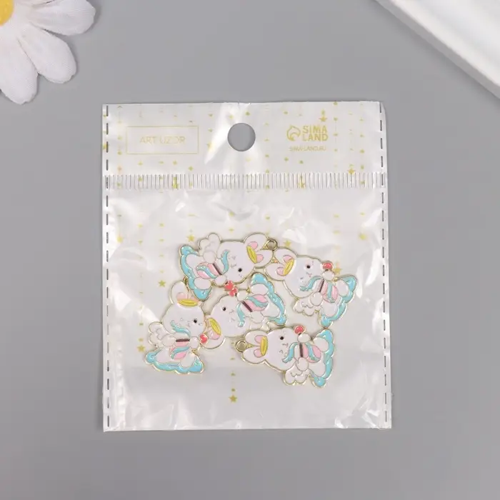 Декор для творчества металл, эмаль "Зайчик-купидон" 2,7х1,7 см