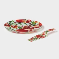 Тортовница с лопаткой Доляна &laquo;Гранат&raquo;, 2 предмета: блюдо d=30 см, лопатка 26,5&times;7&times;2 см, стекло, рисунок