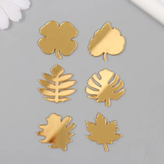 Декор для творчества пластик зеркальный "Листья" набор 6 шт