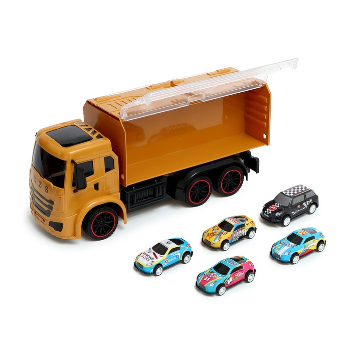 Грузовик радиоуправляемый &laquo;Автовоз&raquo;, с 5 машинками, работает от аккумулятора, цвет жёлтый