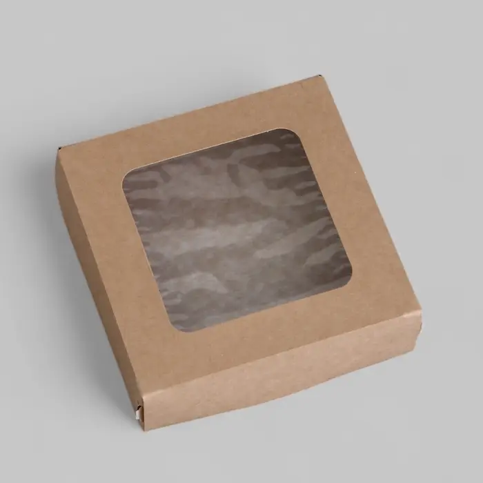 Коробка складная, с окном, крафтовая, 11.5&times;11.5&times;4 см