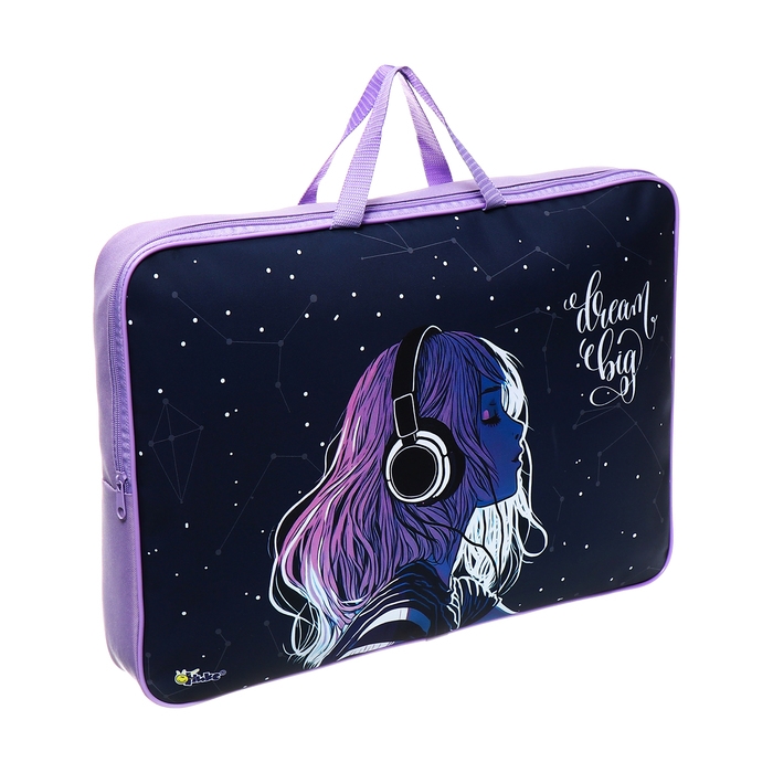 Папка для чертежей и рисунков А3, 470 х 350 х 75 мм, с ручками, текстильная, ПМД 3-20-4 Папка для чертежей и рисунков А3, 470 х 350 х 75 мм, с ручками, текстильная, ПМД 3-20-4 "Девочка в наушниках" 71720