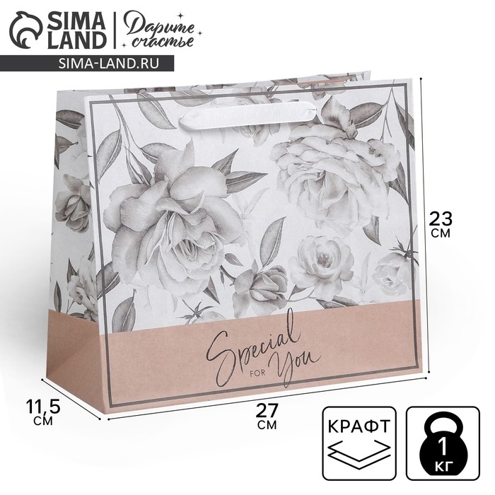 Пакет подарочный крафтовый горизонтальный, упаковка, «Special for you», 27 х 23 х 11,5 см Пакет подарочный крафтовый горизонтальный, упаковка, «Special for you», 27 х 23 х 11,5 см
