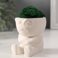 Кашпо бетонное "Мистер Зло" со мхом 7*6*6,5 см белый (мох зеленый стабилизированный)