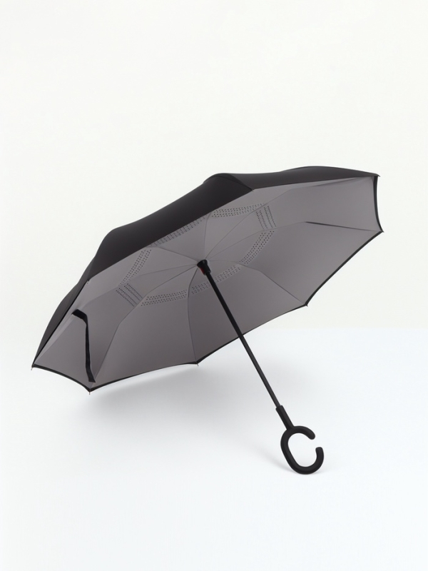 Зонт - наоборот «Однотон», механический, 8 спиц, R = 53/61 см, D = 122 см, цвет чёрный/серый Зонт - наоборот «Однотон», механический, 8 спиц, R = 53/61 см, D = 122 см, цвет чёрный/серый