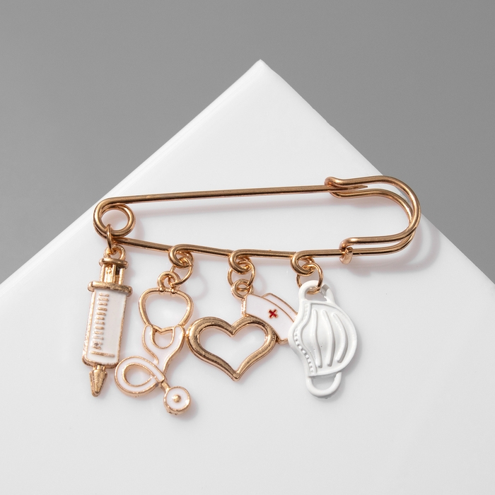 Булавка &laquo;Медицина&raquo; 4 подвески, 6,5 см, цвет белый в золоте