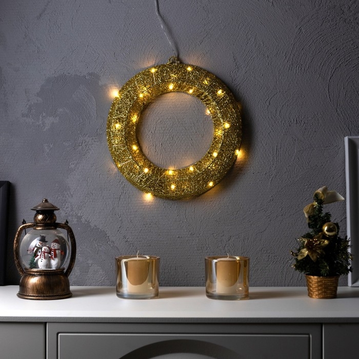 Светодиодная фигура &laquo;Венок&raquo; 30 см, металл, батарейки ААх3 (не в комплекте), свечение тёплое белое