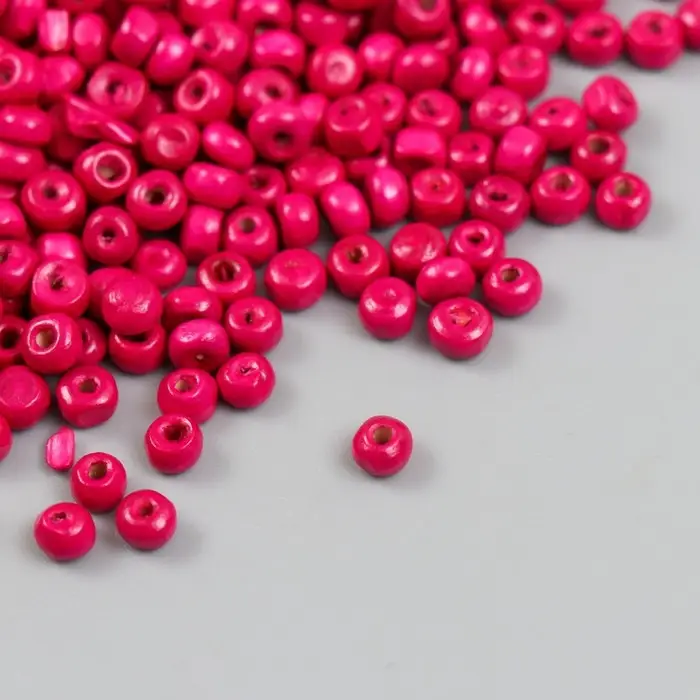 Бусины для творчества дерево "Ярко-розовые" d=0,4 см набор 20 гр