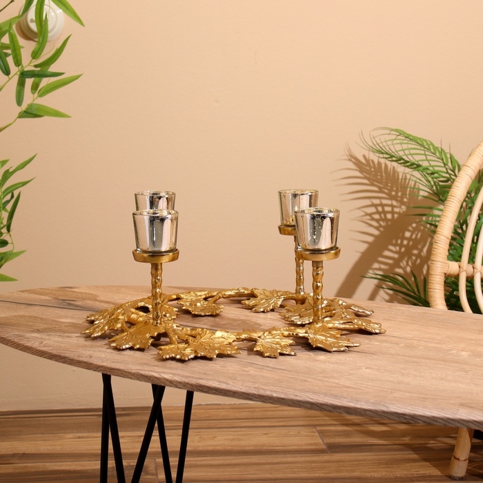 Подсвечник на 4 свечи Подсвечник на 4 свечи "Кленовые листья" алюминий 46х46х18 см