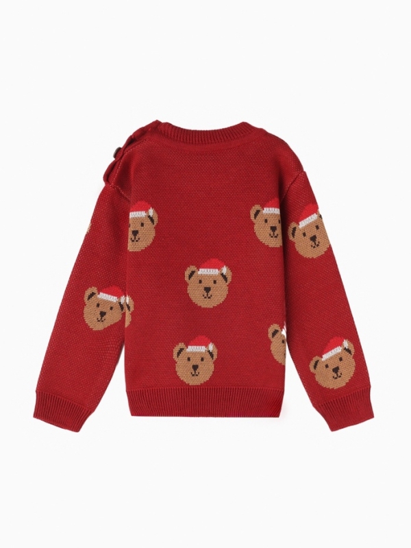 Джемпер вязаный новогодний Крошка Я "Новогодние медвежата" рост 74-80 см, цвет красный