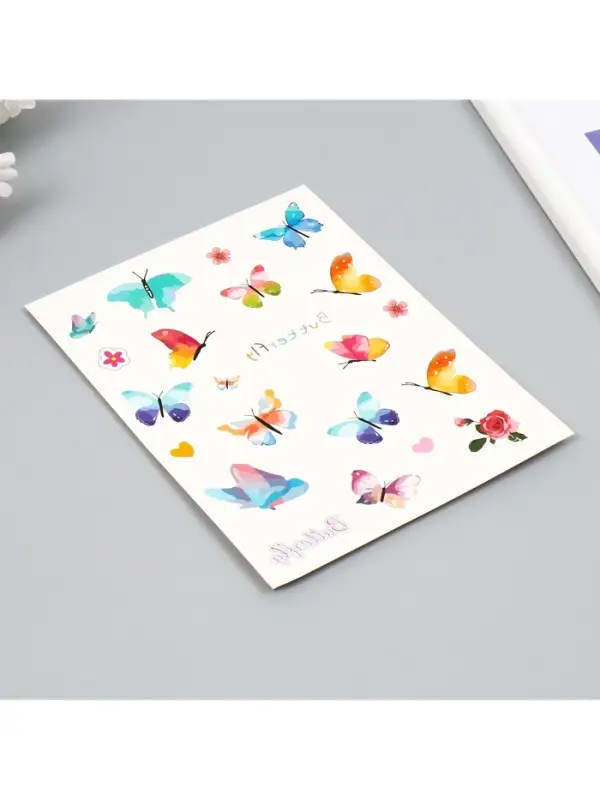 Переводные тату на тело цветные &laquo;Бабочки. Суккуленты&raquo;, 24&times;14.5 см, МИКС