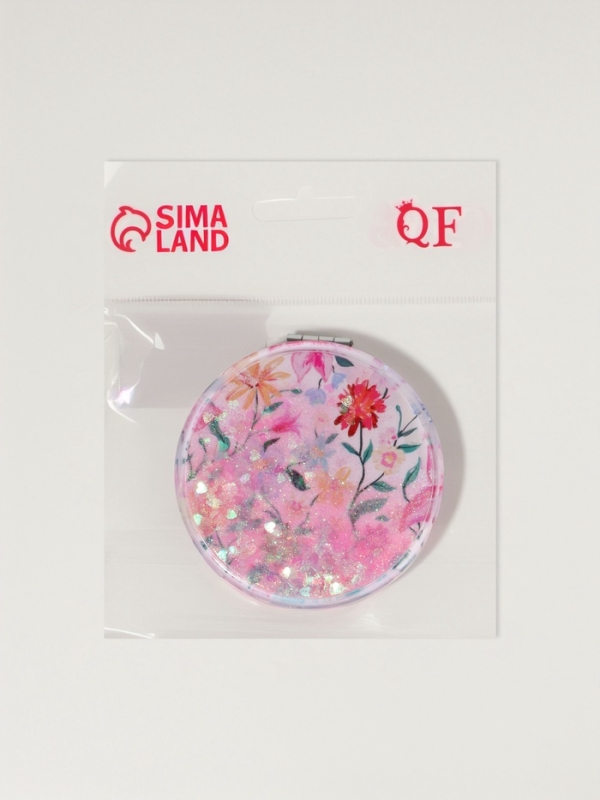 Зеркало складное &laquo;Цветы&raquo;, d = 7,2 см, с увеличением, цвет розовый