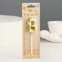 Свеча в торт на шпажке &laquo;Алмаз&raquo;, цифра 6, золотая, 5 см