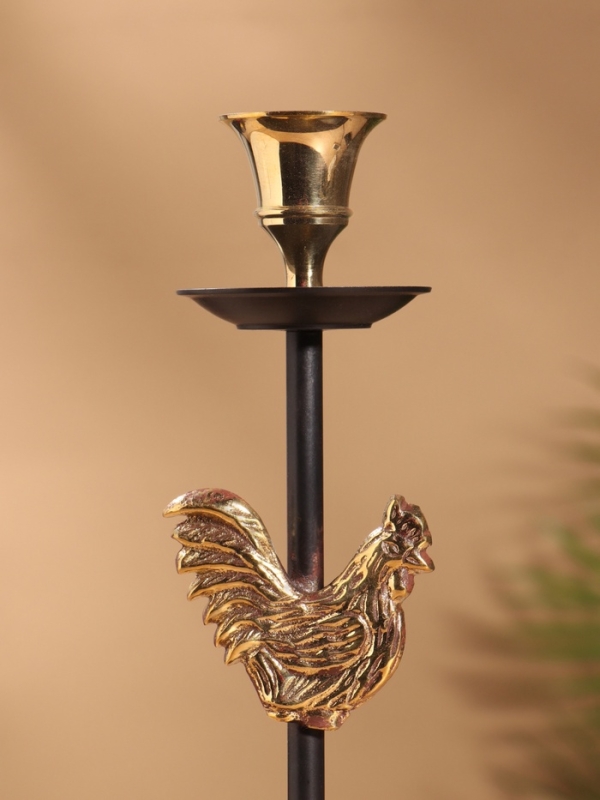 Подсвечник на 1 свечу " Золотой гребешок" латунь, черный с золотом 6х6х21,5  см