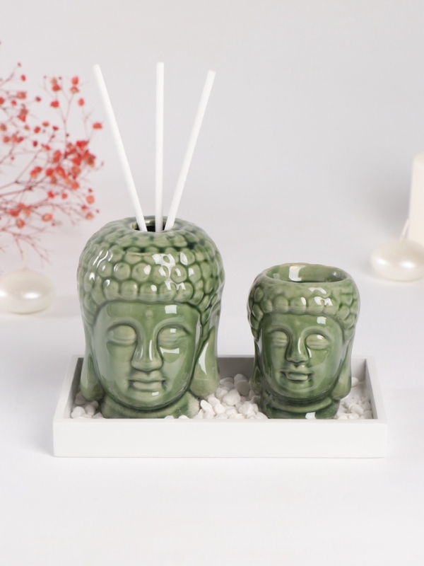 Диффузор керамика + подсвечник "Будды" аромапалочки 3 шт 9х17х10,5 см