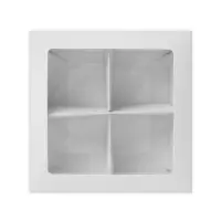 Коробка для 4 конфеты, с окном, целлюлоза белая,12.5&times;12.5&times;3.5 см