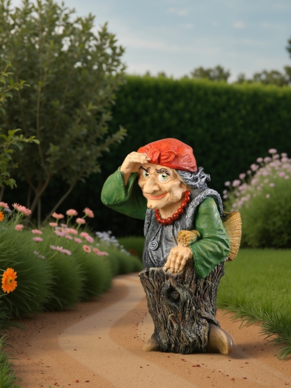 Садовая фигура из полистоуна &laquo;Баба Яга с метлой&raquo;, 55&times;30&times;34 см