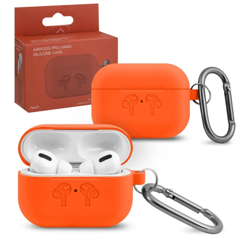 Чехол APods Pro Hang Silicon Сase с карабином   HF peach