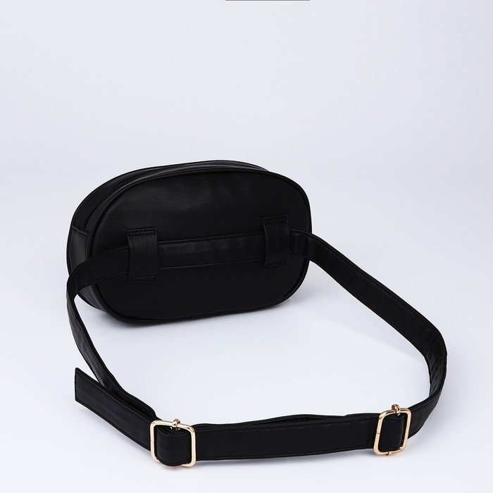 Сумка женская поясная с прострочкой 20х13х6 см, цвет чёрный