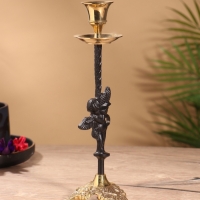 Подсвечник на 1 свечу, латунь, черный с золотом 8,5х8,5х23,5 см