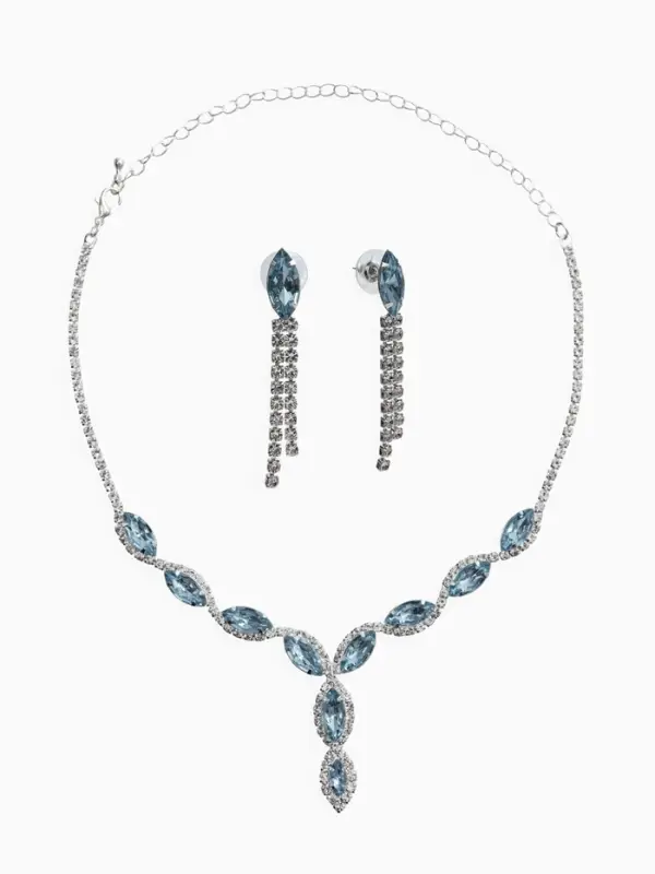 Набор 2 предмета: серьги, колье &laquo;Вечерний шик. Лепестки&raquo;, бело-небесно-голубой в серебре