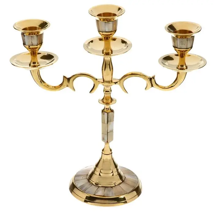 Подсвечник на 3 свечи &laquo;Кардинал&raquo;, 23 см, латунь, перламутр