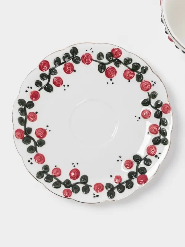 Чайная пара &laquo;Красный бутон&raquo;, 2 предмета: чашка 180 мл, блюдце d=15 см, керамика, белая