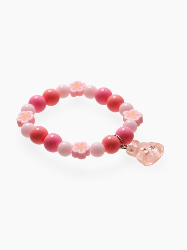 Браслет детский "Выбражулька" фимо с бусинами, зайчик с бусинами, цвет розовый