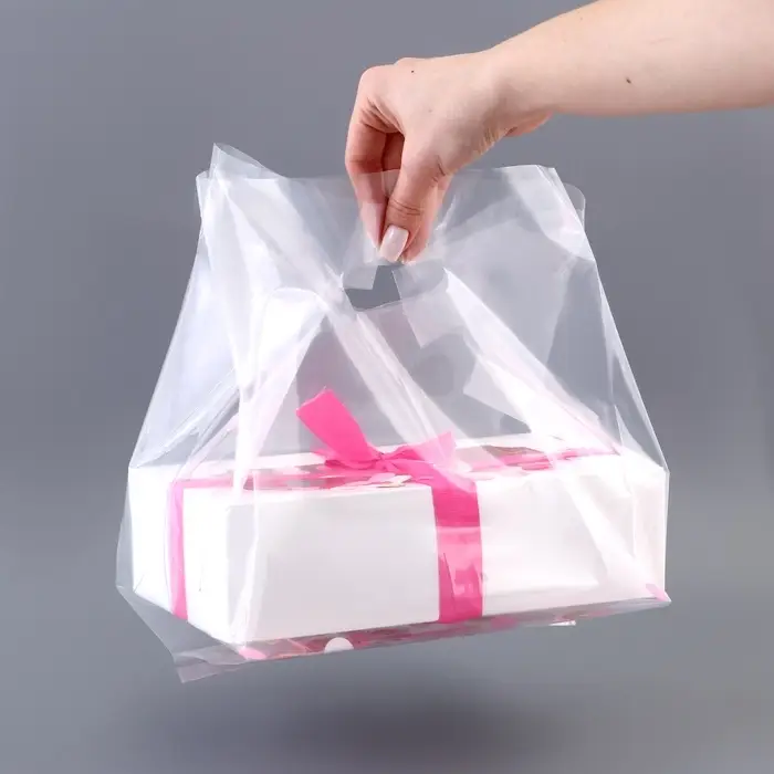 Пакет квадратный полиэтиленовый с вырубной ручкой, упаковка, прозрачный, 23,5х38+22см &plusmn; 5% 60 мкм