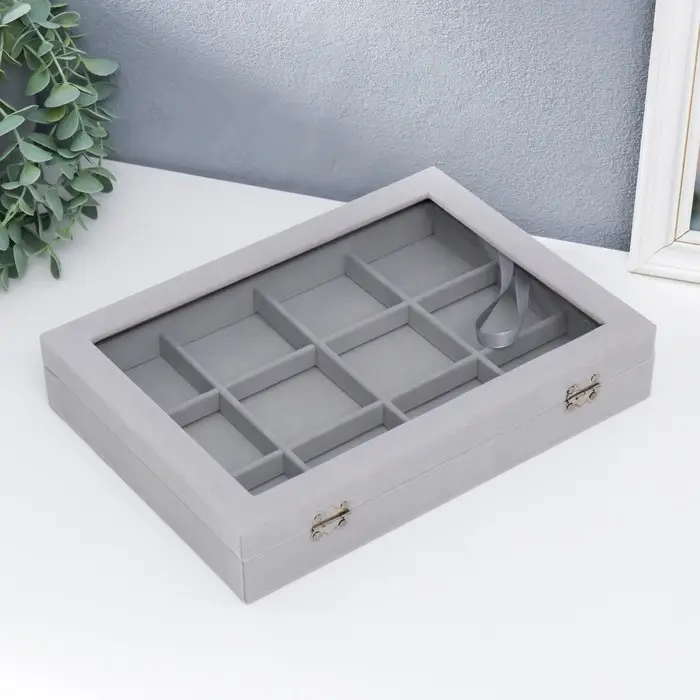 Шкатулка бархат для браслетов "Серый туман" 5х20х28 см