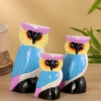 Набор сувенирный &laquo;Совы&raquo;, h=18 см, h=14.5 см, h=11 см, дерево, бело-синий