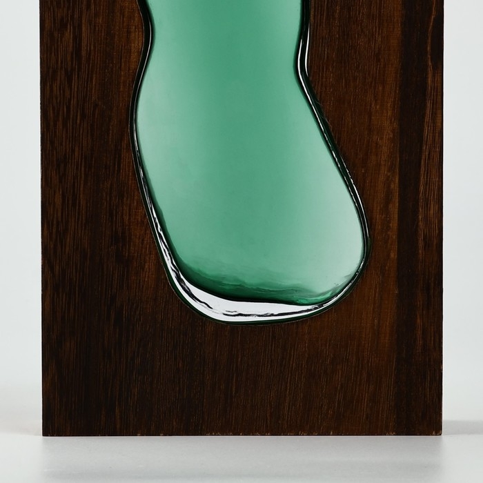 Ваза для цветов &laquo;Органик&raquo; из зеленого стекла с деревянной подставкой 24&times;14,5&times;4 см