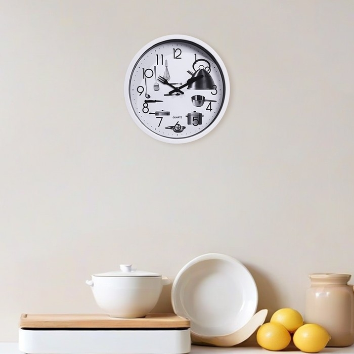 Часы настенные, для кухни, Часы настенные, для кухни, "Кухонные приборы", бесшумные, d-20 см