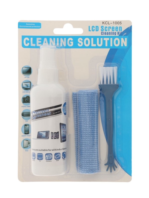 Набор чистящий для экранов KCL-1005, салфетка, спрей 100 мл , щетка