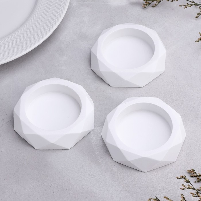 Подсвечник Подсвечник "Грани", набор 3 шт, 2,3х10 см, перламутр