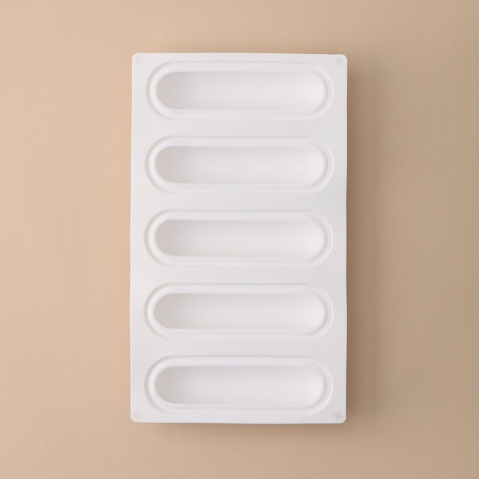 Форма для муссовых десертов и выпечки KONFINETTA &laquo;Эклер&raquo;, 30&times;17&times;3 см, 5 ячеек (14,5&times;4,5 см), цвет белый