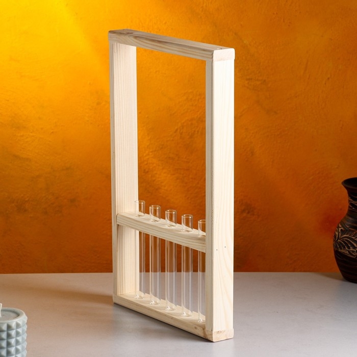 Кашпо деревянное 25х40х4,5 см с 5 колбами Кашпо деревянное 25х40х4,5 см с 5 колбами "Рамка Экстра", натуральный Дарим Красиво