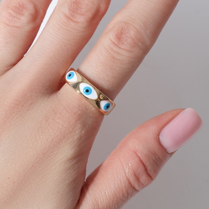 Кольцо «Оберег» глаз, ряд, цвет бело-голубой в золоте, безразмерное Кольцо «Оберег» глаз, ряд, цвет бело-голубой в золоте, безразмерное