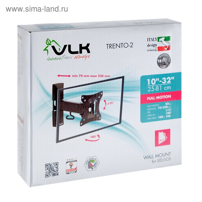Кронштейн VLK TRENTO-2, для ТВ, наклонно-поворотный, 10-32", 81-239 мм от стены, черный