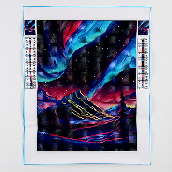 Новогодняя алмазная мозаика с полным заполнением на холсте &laquo;Новый год. Северное сияние&raquo;, 30 х 40 см