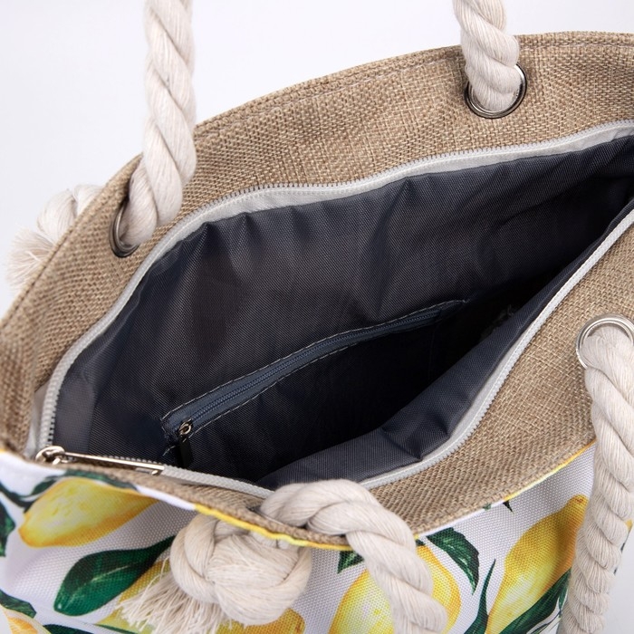 Сумка женская пляжная на молнии, цвет белый/жёлтый Сумка женская пляжная на молнии, цвет белый/жёлтый