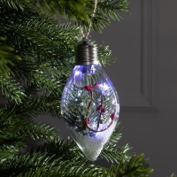 Ёлочный шар «Ветка ели», батарейки, 5 LED, свечение белое Ёлочный шар «Ветка ели», батарейки, 5 LED, свечение белое