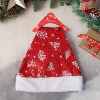 Колпак новогодний "Заснеженные ёлки" 30х37 см, красный Колпак новогодний "Заснеженные ёлки" 30х37 см, красный